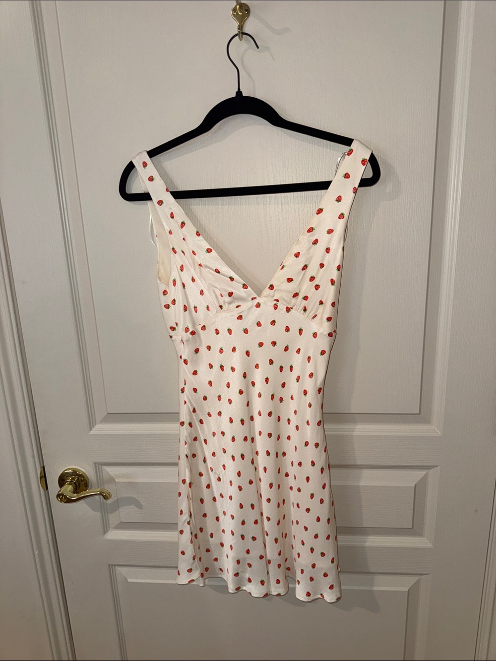 White Strawberry-Print V-Neck Sundress